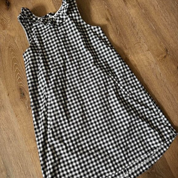 Tyler Boe Black and White Gingham Print Ruffle Neck Tie Back Stella Dress Size M - Picture 2 of 6